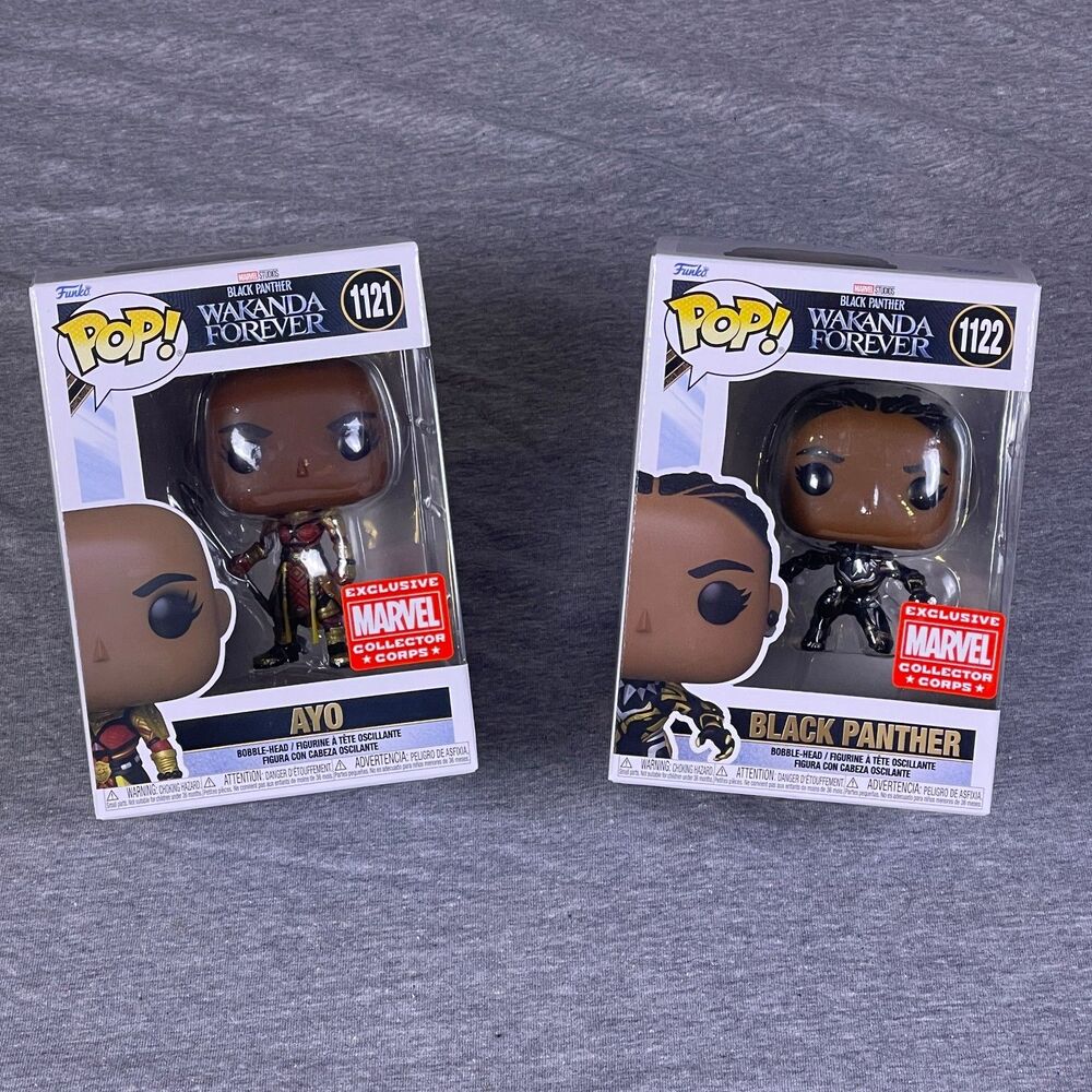Funko Pop! Black Panther #1122 & Ayo #1121 Wakanda Forever Collector Corps Lot
